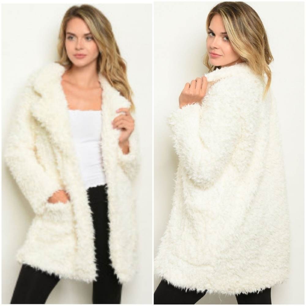 Long sleeve open front fuzzy faux fur jacket